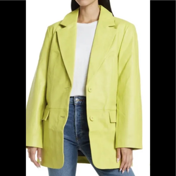 Walter Baker KIRA Blazer In Lime Green 100% Leather Oversized Jacket NWT - Picture 3 of 12